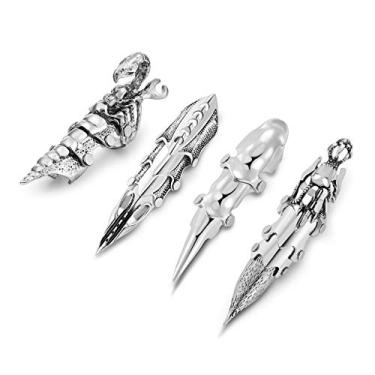 Imagem de Jovivi Anel de atividade masculino com laço duplo em forma de armadura estilo punk, 4 peças, Metal não precioso, Sem pedra preciosa