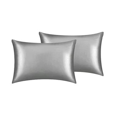 Imagem de 2 Fronhas De Cetim Seda Cinza Anti Frizz Alto Brilho