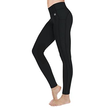 Imagem de Calças elásticas de equitação femininas de cintura alta com aperto de equitação calças compridas skinny calças compridas esportivas jodhpurs leggings de ioga, preto, G (cintura: 73cm)