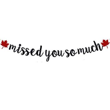 Imagem de QWLQIAO Banner Welcome Home Decorações Missed You So Muth, Sinal de boas-vindas com glitter preto Suprimentos de festa de família, Devolução de implantação Militar Decoração de festa de boas-vindas