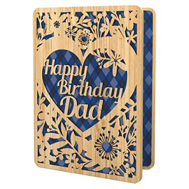 Imagem de Cartão de feliz aniversário para o pai - | Feito de bambu real | 15,24 x 11,44 cm - 1 pacote (envelope incluído) | Corte a laser, cartão de aniversário floral pai de filha, filho ou filhos (cartão de aniversário pai)