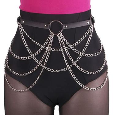 Imagem de COSYDAYS Cinto de corrente de couro preto Rave Goth Belts Punk Body Chain Jewelry for Women