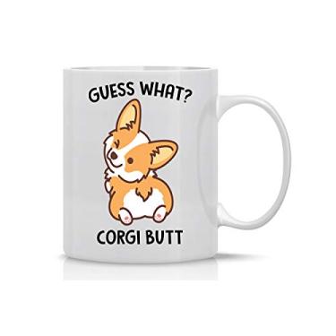 Imagem de AW Fashions Caneca de café Guess What Corgi Butt 325 ml perfeita para cachorro, pai, cachorro, mãe, pata, amante de animais de estimação, copo fofo para amigos, irmã, chefe, esposa, marido, Natal,