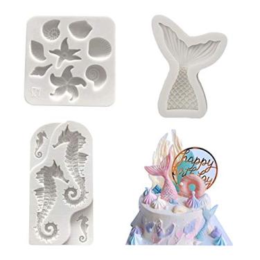 Imagem de 3 peças de molde de cauda de sereia LGEGE molde de concha Hippocampu molde de silicone doce molde de chocolate para decoração de bolos, chocolate, sabão, gelatina, argila, doces, etc.