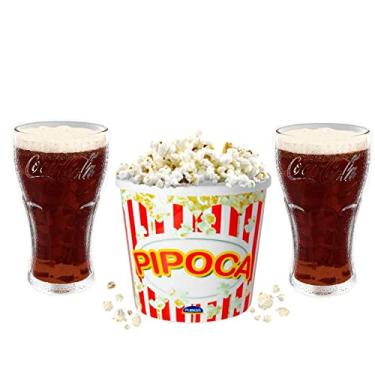 Imagem de Kit Cinema 3 em 1 Balde de Pipoca 2L + 2 Copos Coca-Cola 340ml Transparente Plasútil