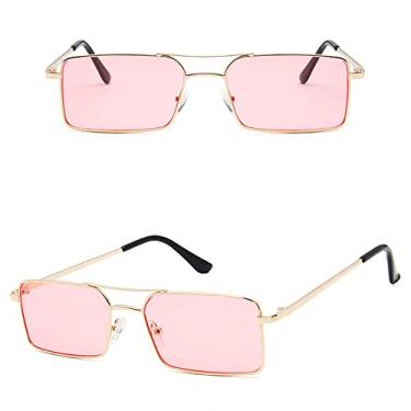 Imagem de Óculos de Sol Feminino Quadrado Liga de Metal Armação Pequena Óculos de Sol Masculino Transparente Óculos de Sol Vintage Feminino, 03 Dourado, Rosa, Tamanho Único