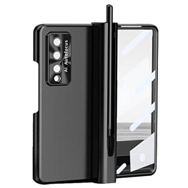 Imagem de DENSUL Capa articulada para Samsung Galaxy Z Fold 4, capa de proteção de tela, lente galvanizada anti-arranhões, com slot para caneta, capa de PC durável galvanizada fina e fina, preta