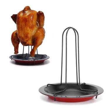 Imagem de Grelha de frango de aço inoxidável,suporte de lata de cerveja para grelhar com panela, suporte de frango, suporte para grelha, assadeira, defumador, forno, churrasco (preto), estribos para grelhar e defumar grelha