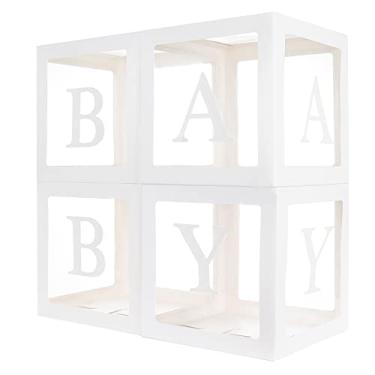 Imagem de Keencopper Decorações de Chá de Bebê para Menino, 4 Caixas Transparentes com 12 Letras, Caixas de Balão para Decoração de Chá de Bebê, 1º Aniversário, Chá de Noiva, Festa de Revelação de Gênero
