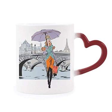 Imagem de Caneca Lady River Bridge France Mark sensível ao calor vermelha muda de cor