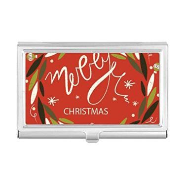 Imagem de Porta-cartões de visita com ilustração de folha de guirlanda colorida de Natal