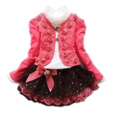 Imagem de Conjunto Infantil Casaco, Blusinha Manga Longa E Saia Menina