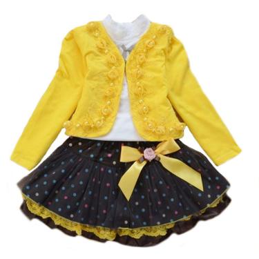 Imagem de Conjunto Infantil Casaco, Blusinha Manga Longa E Saia Menina