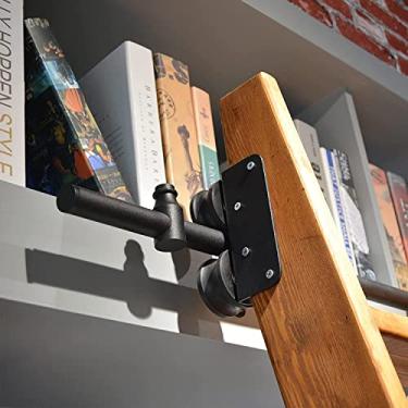 Imagem de Biblioteca de hardware de escada rolante kit de porta de celeiro deslizante de 3,3 pés a 20 pés, para casa/interior/loft, trilhos/calha de escada móvel de tubo redondo, com rodas de rolos