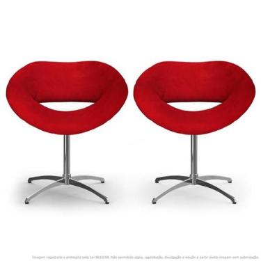 Imagem de Kit 2 Cadeiras Beijo Vermelha Poltronas Decorativas Com Base Giratória