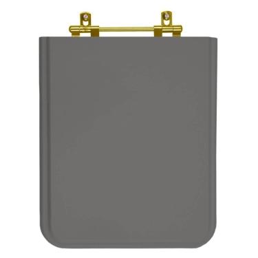 Imagem de Assento Sanitario Poliester Square Ambar (cinza Escuro) Para Vaso Incepa Cidamar Com Ferragem Dourada