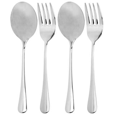 Imagem de Cornucopia Brands Conjunto de colheres de servir e garfos grandes (pacote com 4, 2 de cada); Utensílios de servir clássicos elegantes estilo buffet e banquete