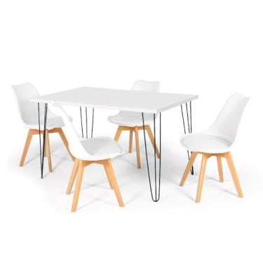 Imagem de Conjunto Mesa de Jantar Hairpin 130x80 Branca com 4 Cadeiras Eiffel Leda - Branco