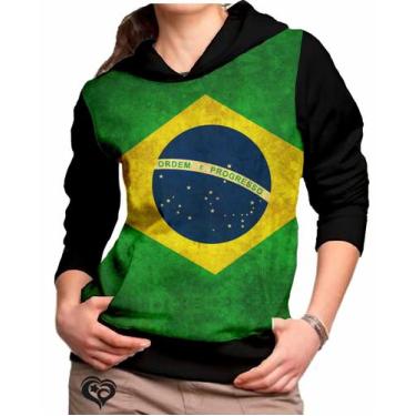 Imagem de Moletom Bandeira Brasil Feminino Horizontal Blusa Casaco - Alemark