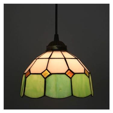 Imagem de Luminária de teto luminária pendente estilo tiffany, luminária pendente para sala de jantar e sala de estar com abajur de vitral quadrado vintage de 20 cm, lustre interno (cor: rosa) (verde) Stabilize