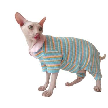 Imagem de UOSIA Roupas para gatos sem pêlos Colete macio para gatos Sphynx Camiseta polo de algodão para gatinhos com mangas Pulôver para animais de estimação Vestuário para Sphynx Cornish Rex, Devon Rex