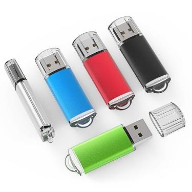 Imagem de TOPESEL Pacote com 5 unidades USB 4GB USB 2.0 Flash Drive Memory Stick USB Drive Pen Drives USB Stick (5 cores mistas: preto, azul, verde, vermelho, prata)