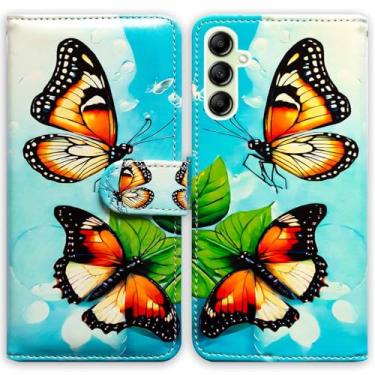 Imagem de Beaucov Capa com bloqueio RFID para Samsung Galaxy A15 5G, linda capa carteira de couro libélula laranja com suporte para cartão e suporte para Samsung Galaxy A15 5G