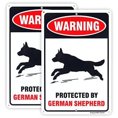 Imagem de Enjoyist 2-Pack Protected by German Shepherd Sign，Beware of Dog Sign, 12"x 8" .04" Aluminum Reflective Sign Rust Free Aluminum-UV Protected and Weatherproof