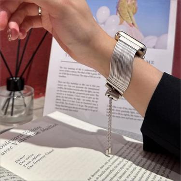 Imagem de GELVTIC Pulseiras de relógio Apple para mulheres e homens, pulseira de corrente de prata borla de metal dourado, pulseiras de relógio inteligente de substituição para relógio iwatch pulseira presente para ela 38/40/41/42/44/45/49mm (WA58-Starlight-42/44/45/49mm)