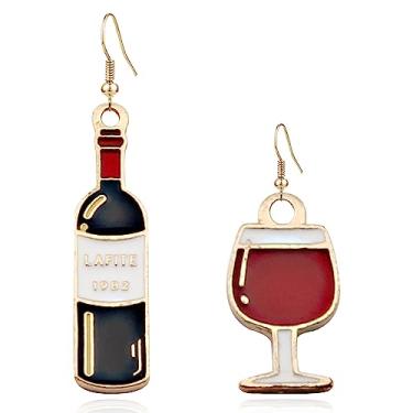 Imagem de CWVHQ Brincos assimétricos de taças de vinho e vinho com simulação criativa de taça de vinho tinto para mulheres, meninas, joias de presente, Metal, np