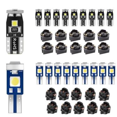 Imagem de MOAEWN Xenon branco T5 37 74 73 2723 2721 T10 168 194 158 2825 lâmpada de cluster de instrumentos, lâmpada de LED de painel de substituição, lâmpada indicadora de painel de instrumentos cúpula mapa passo placa de licença luz Twith soquete