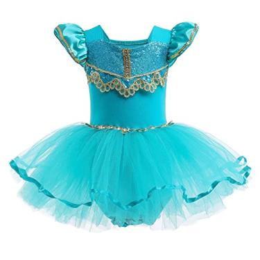 Imagem de REXREII Vestido infantil de princesa bailarina tutu Rapunzel Sofia Branca de Neve Frozen Elsa Fantasia de Halloween, Jasmim, 2-3 Anos