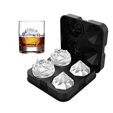 Imagem de Bandeja para cubos de gelo HANCELANT de 6,3 cm, 2 cavidades de silicone rosa e 2 bolas de gelo de diamante, forma de cubo de gelo grande de liberação fácil para coquetéis gelados, uísque, bourbon e