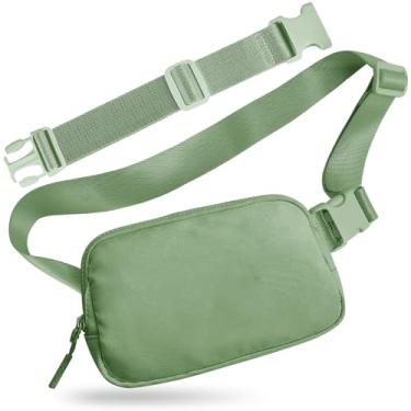 Imagem de Pochete transversal com alça extensora de 153 cm para mulheres e homens, bolsa de cinto mini em todos os lugares, bolsa de cintura pequena unissex moderna, Verde militar + alça, Adjustable (fits plus