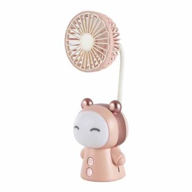 Imagem de TEBOCR Mini ventilador portátil de desenho animado com luz noturna USB recarregável operado por bateria pequeno ventilador dobrável para casa crianças mesa estudo lâmpada de mesa luz LED (rosa)