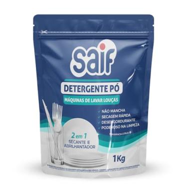 Imagem de Detergente Para Máquinas De Lavar Louças Saif 1Kg, Sabão Em Pó Para Lava Louças, Azul, Ação 2 Em 1 Secante E Abrilhantador, Facilitando Sua Vida, Maximizando Toda Limpeza