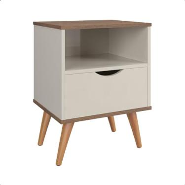 Imagem de Mesa de Cabeceira Criado-Mudo Estilo Retrô para Quarto Grecia (Off White/Canela)