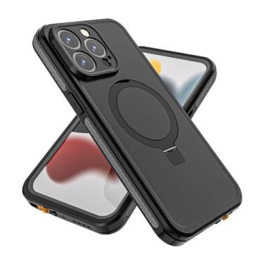 Imagem de HAO RIYLN Capa à prova d'água para iPhone 15 Pro Max/15 Pro/15 Plus/15, capa de telefone com proteção total de metal magnético, à prova de neve, poeira e à prova de choque, preta, 15 Pro