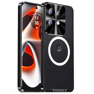 Imagem de LOVE MEI Capa à prova de choque compatível com Motorola Edge 50 Pro 5G, capa com moldura de metal + capa de policarbonato fosca [resistente a arranhões] com suporte de proteção de lente carregador