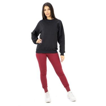 Imagem de Conjunto Moletom Feminino Blusa Calça Jogger Flanelado Liso - Zafina