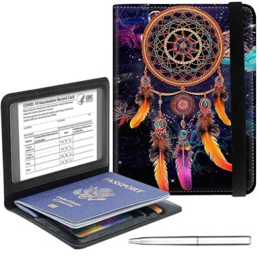 Imagem de Capa para passaporte carteira essencial de viagem com bloqueio de RFID, capa de couro para passaporte, compartimento para cartão de vacina, organizador para homens e mulheres, abelha da lua, Apanhador