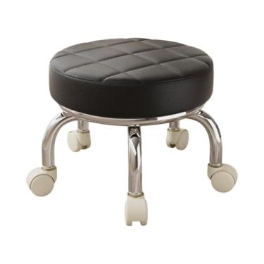 Imagem de WeiLaiKeQi Banco baixo com rodinhas Banco preguiçoso para tarefas domésticas Banco redondo pequeno com baixo ruído Banco móvel com polia Banco baixo para, Preto