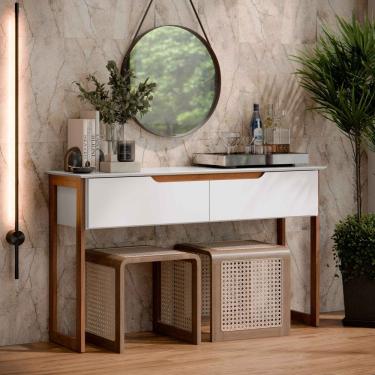 Imagem de Aparador Buffet Sala Flow Eros 2 Portas com Pés de Madeira Branco com Freijó - Rede Móveis