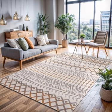 Imagem de CAMILSON Tapete amarelo marroquino boêmio geométrico diamante 20 x 25 cm para sala de estar, quarto, cozinha, moderno, boêmio, macio, resistente a manchas, sem queda (20 x 25 cm amarelo e creme)