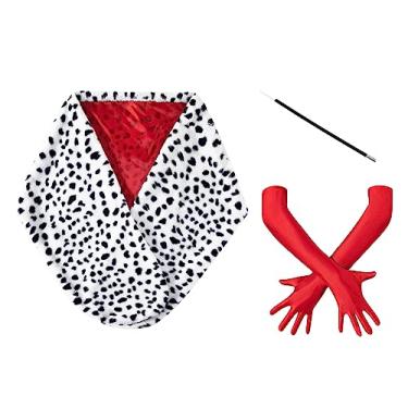 Imagem de Kewlent 3 peças femininas de Halloween Deville casaco fantasia xaile dálmata cachecol acessórios cosplay, Vermelho, Tamanho Único