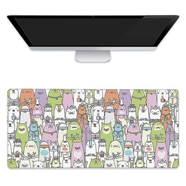 Imagem de Mouse pad para jogos estendido gatos coloridos grande mousepad com bordas costuradas, base de borracha antiderrapante tapete de mouse pad de mesa para jogos home office 89,9 x 39,9 cm