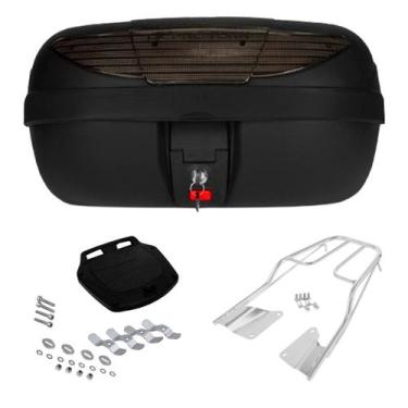 Imagem de Bagageiro Aço Cromado Honda CG Titan 2016 à 2023 + Bau 45L Vermelho Pr