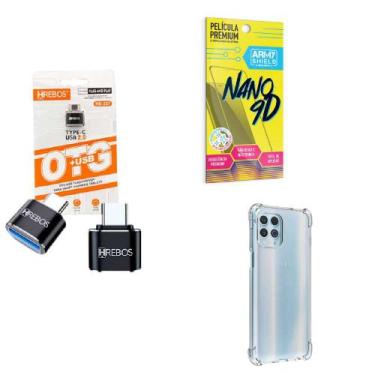 Imagem de Kit Adaptador USB para Tipo C + Capinha Motorola G100 + Película 9D - 