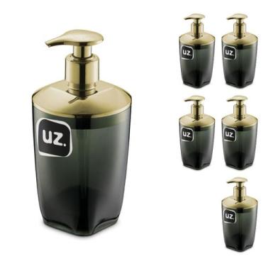 Imagem de Conjunto 6 Porta Sabonete Sabão Liquido Slim Preto com Dourado UZ
