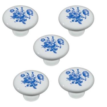 Imagem de Kit 5 puxador italy line ceramica il7068 estampa azul antigo, IL 7068